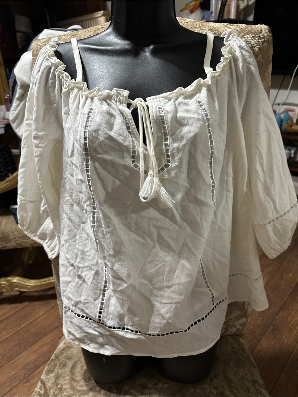 Trina Turk White Off-Shoulder Peasant Tunic